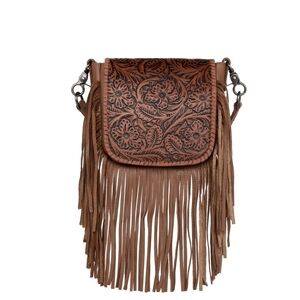 Brown Fringe Genuine Leather Crossbody Bag